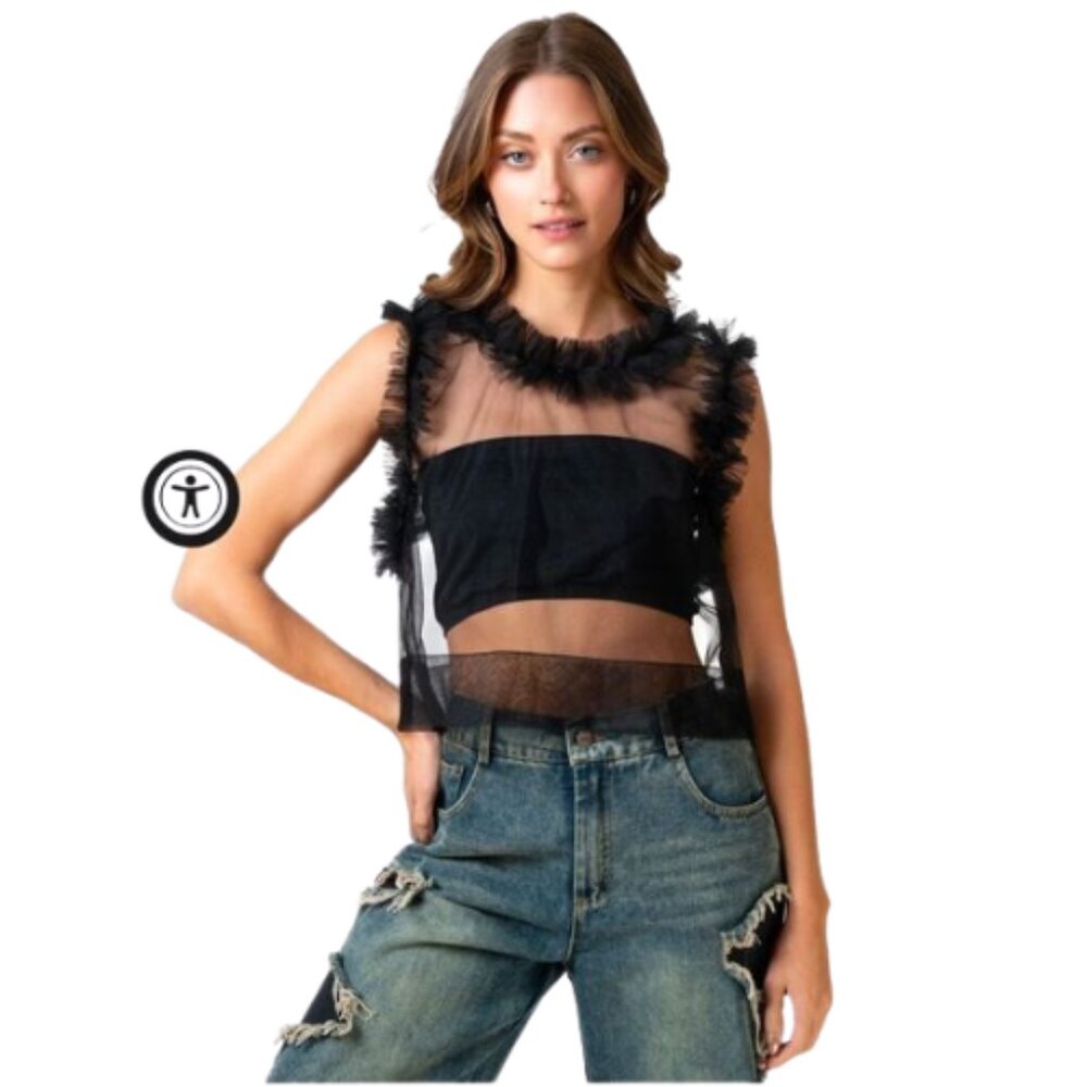 Kate Hewko Womens Small Ruffle Sheer Tank Top